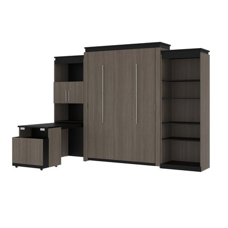 BESTAR Orion 124W Queen Murphy Bed with Shelving and Fold-Out Desk (125W), Bark Gray & Graphite 116876-000047